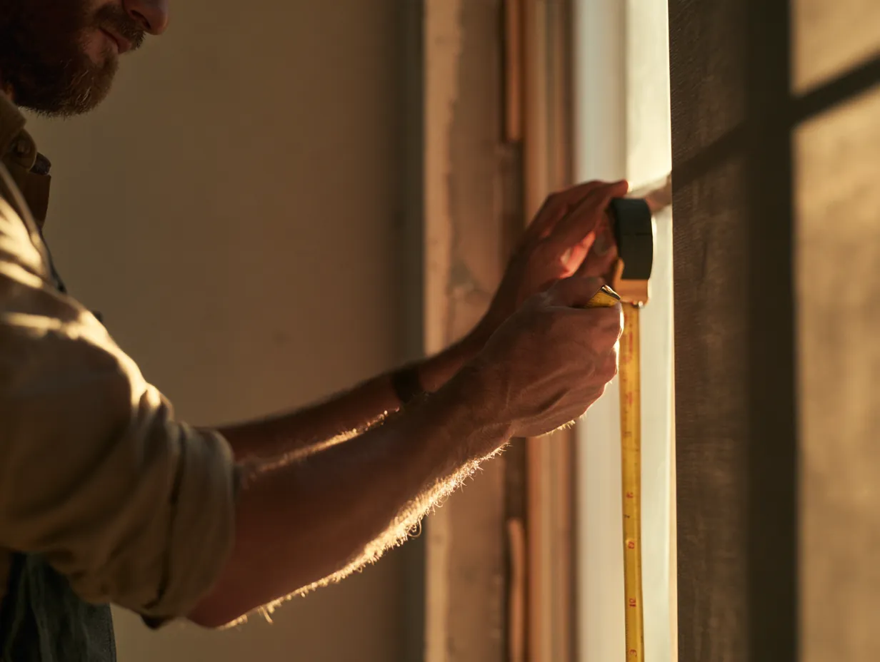 Man measuring a window frame before using a stride loans payment calculator