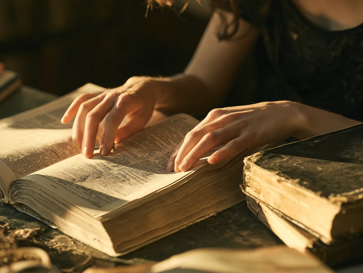 Librarian turning the pages of a large dictionary, like a glossary of stride loans terms