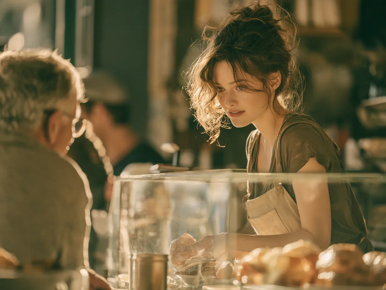 Baker arranging pastries in her bakery case, a small business owner exploring stride loans